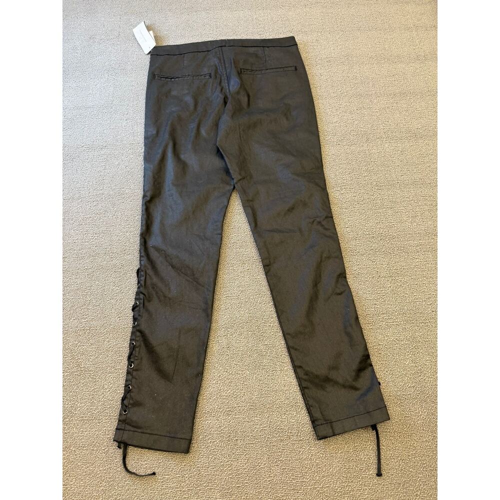 French Connection Women's Size 8 Black Coated Lace Up Pants - Picture 2 of 16